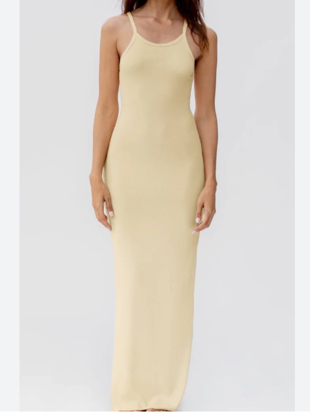 Eterne Tank maxi Dress Butter Yellow Oat Ribbed Size XL NWT